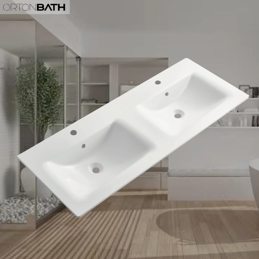 Ortonbath Middle East Thin Edge Bathroom Cabinet Double Bowl Bathroom Resin Gel Coat Artificial Stone Hand Vanity Wash Basin Otrss1200d