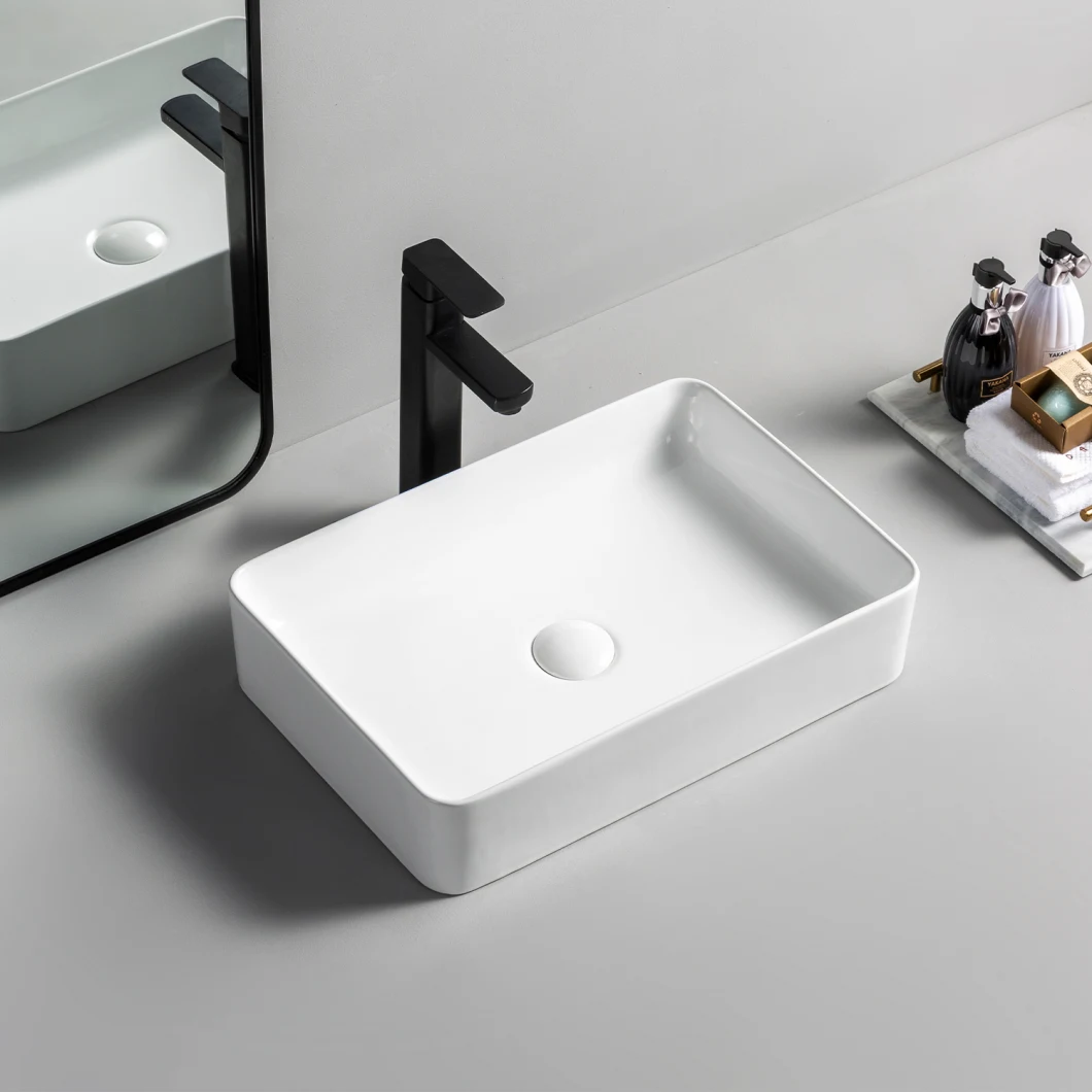 Modern Ceramic Bathroom Sink Sanitary Ware Rectangle Counter Top Wash Basin