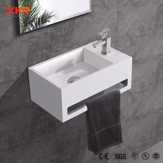 Kleine Garderobe, weiße Waschtischplatte, wandhängend, solide Oberfläche, Acrylharz, Steinwaschbecken, Badezimmer-Waschbecken