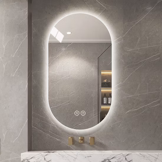 Großhandel für Badezimmer, intelligenter, hintergrundbeleuchteter LED-beleuchteter Waschtisch, dekorativer Wandspiegel aus Glas