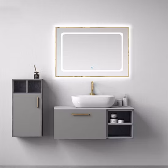 Klassischer Mini-Eckwaschbecken-Wandspiegel, bodenstehender Badezimmerschrank